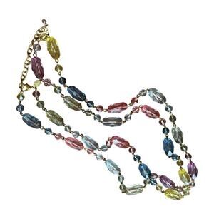 Vintage Joan Rivers pastel beaded necklace multi color shapely beads 48" long